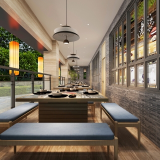 新中式餐厅露台卡座静态b