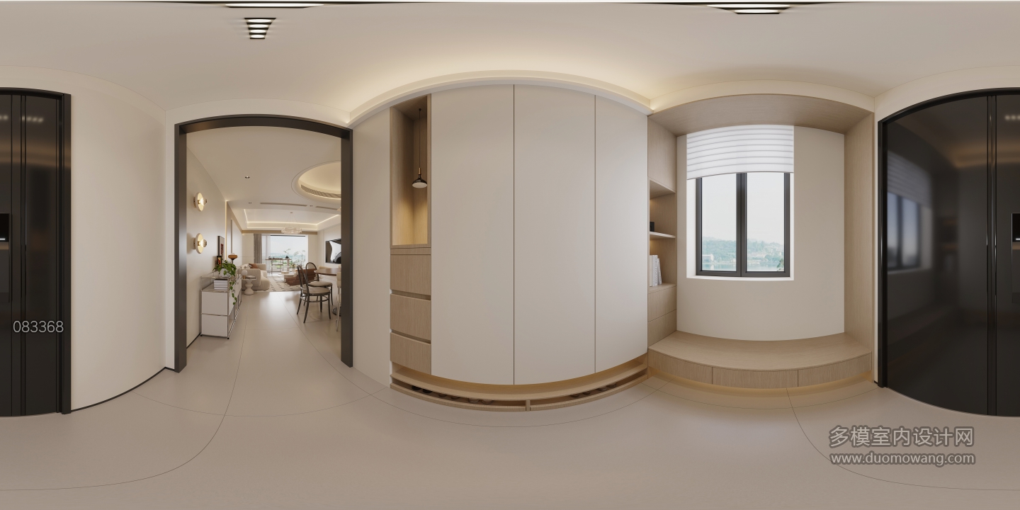 现代原木玄关全景