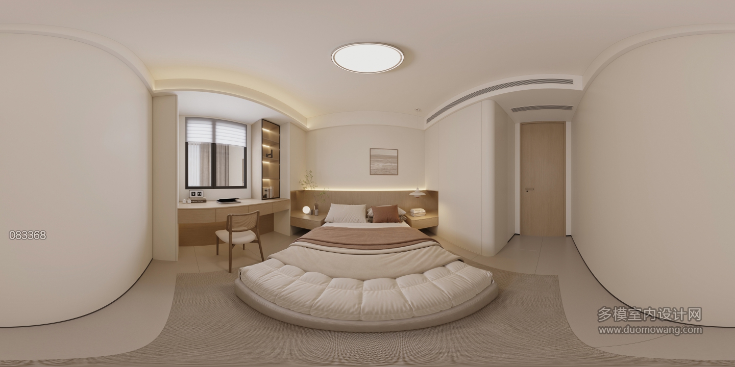 现代原木卧室3全景