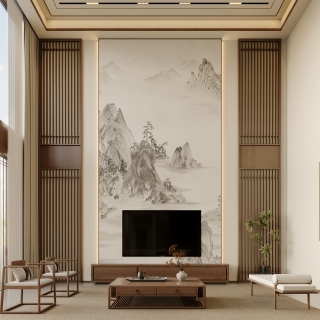 宋式美学一层电视墙