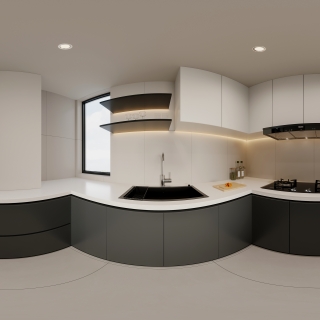 现代极简厨房全景