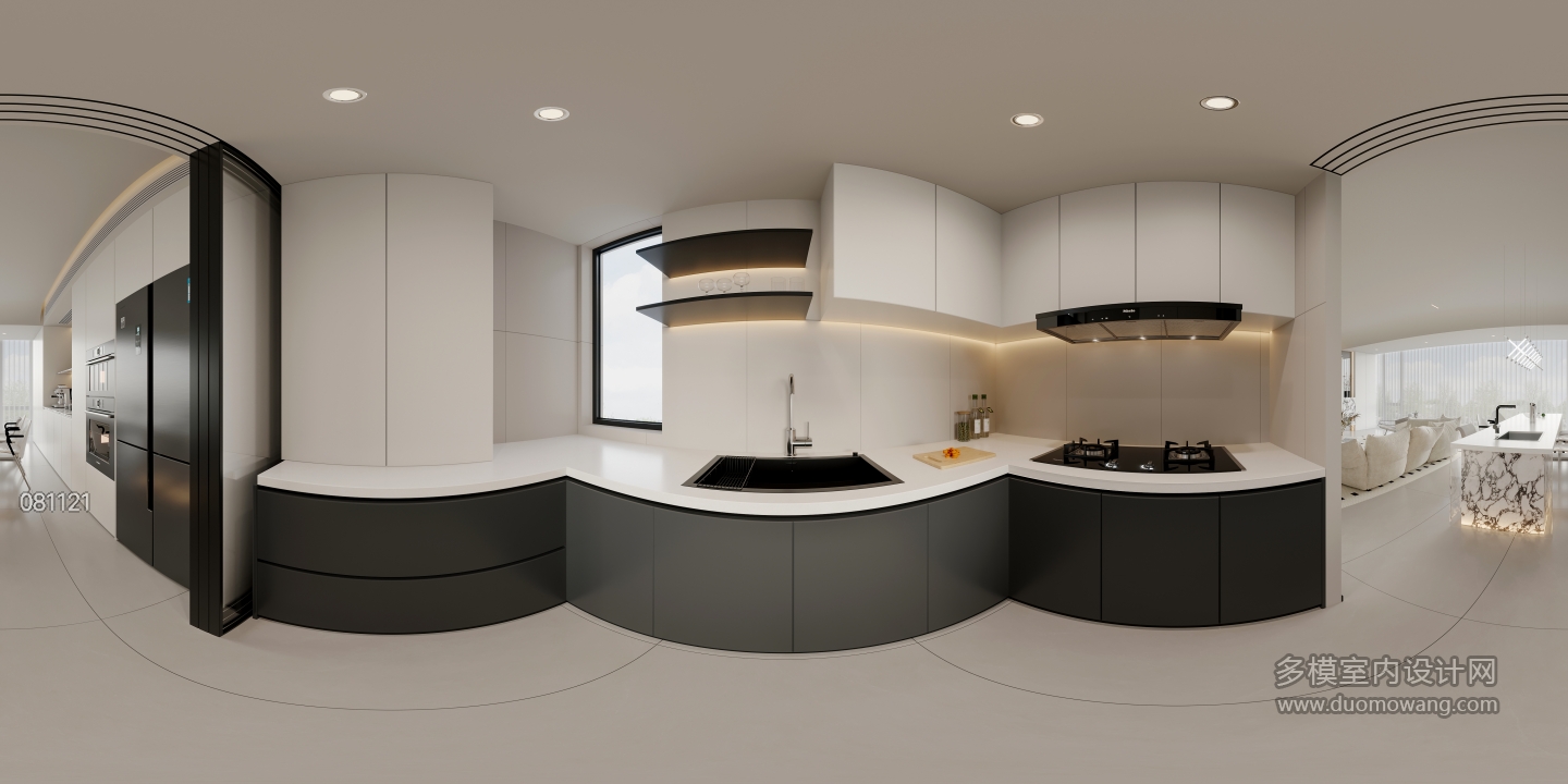 现代极简厨房全景