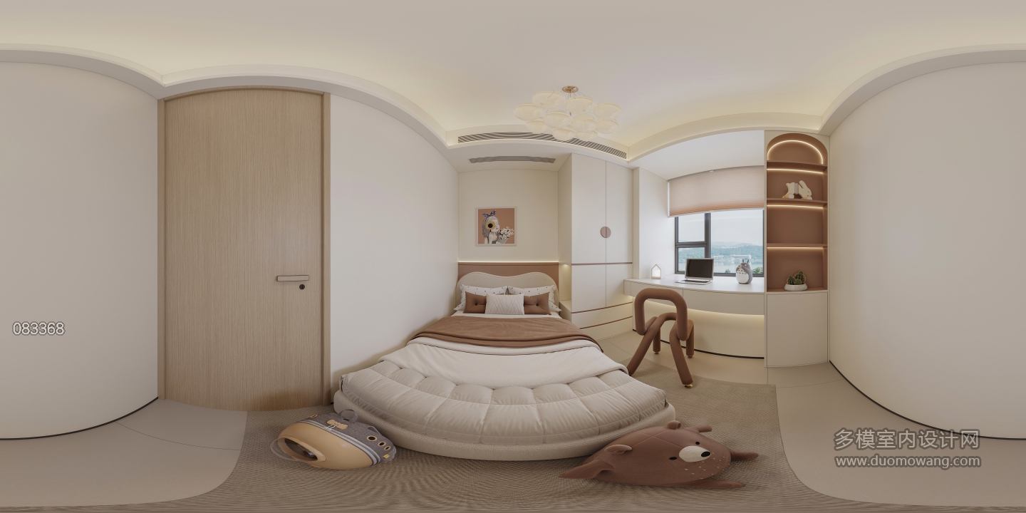 现代原木女孩房全景