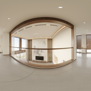 宋式美学二层过厅全景