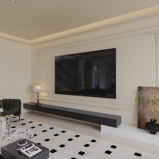 法式奶油一层客厅电视背景墙