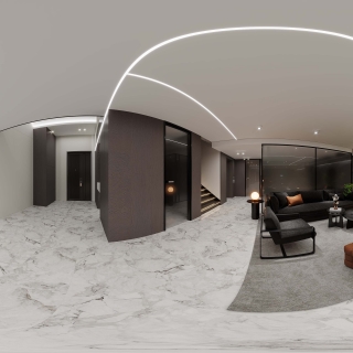 现代负二楼健身休闲区全景