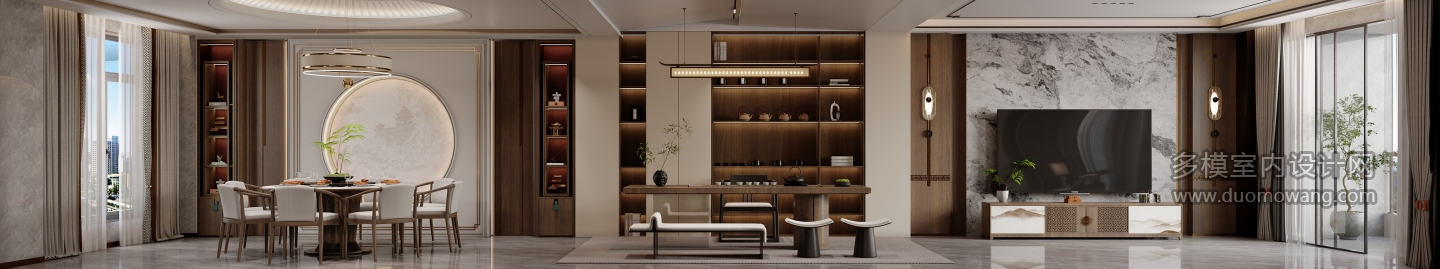 新中式 客餐厅 电视墙