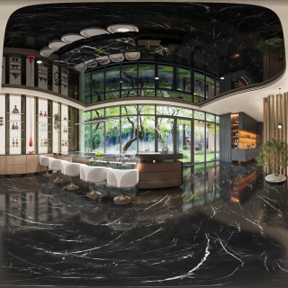 现代走道厨房用餐区全景