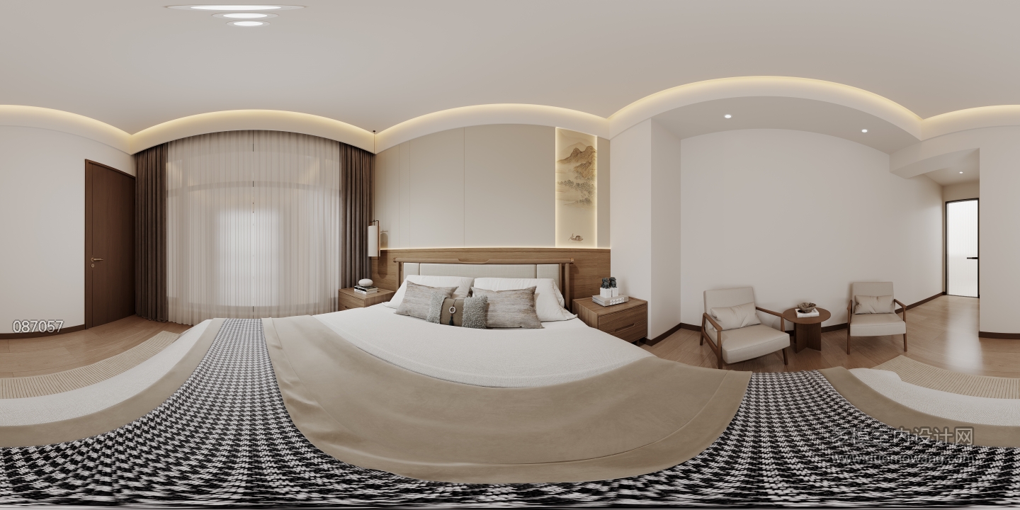 新中式三号公寓主卧全景