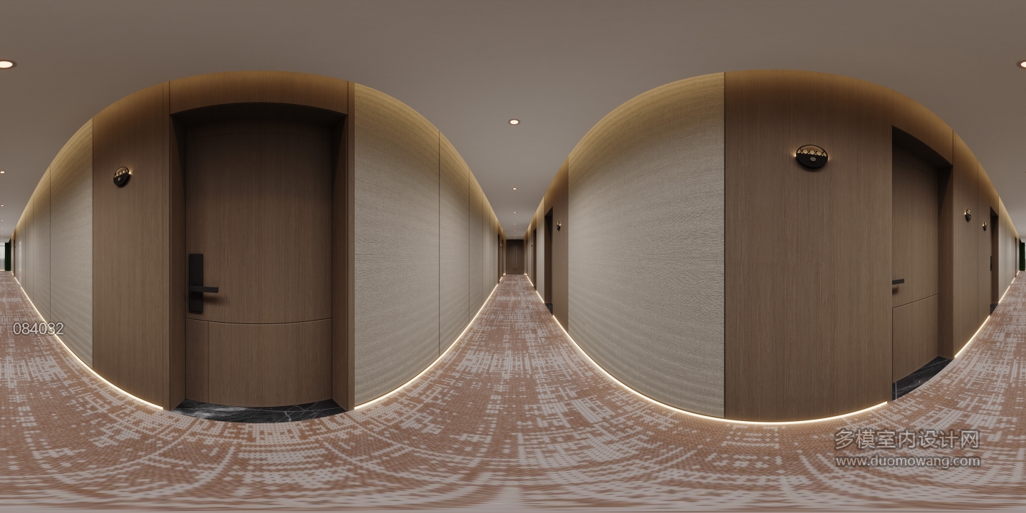 现代酒店走廊全景