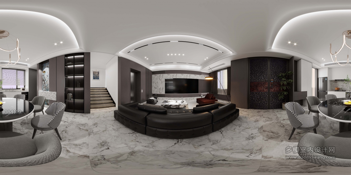 现代1楼客餐厅全景