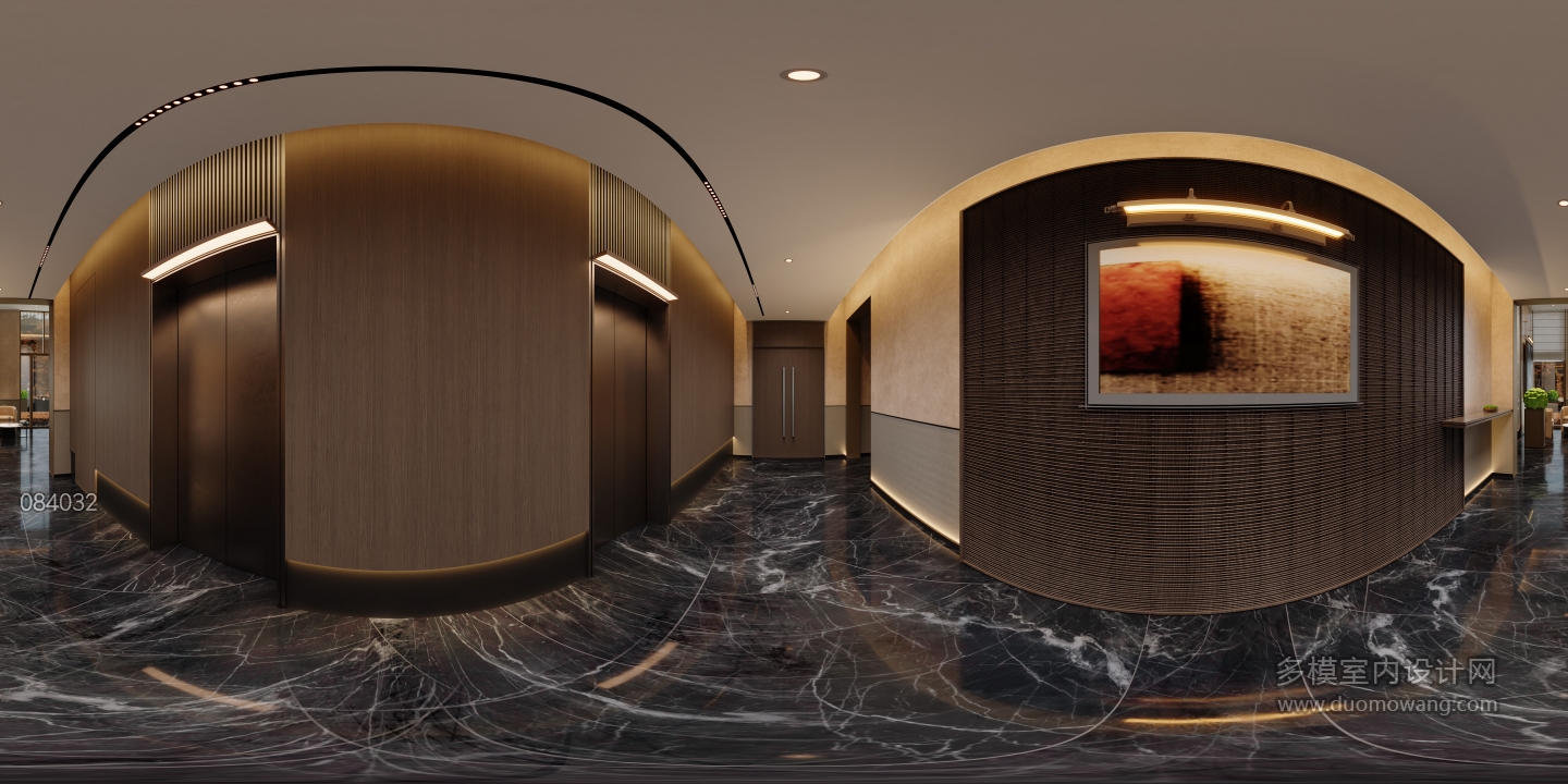 现代酒店电梯厅全景