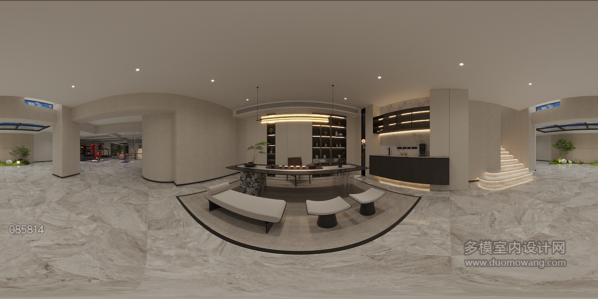 现代负一层书房全景