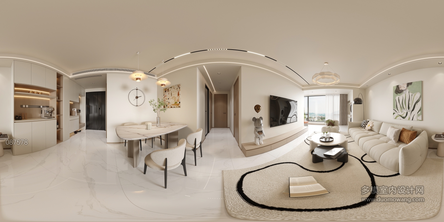 现代奶油客厅全景