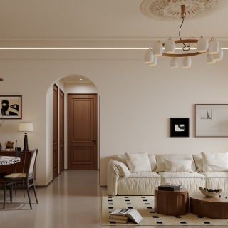 现代奶油中古客厅沙发背景墙