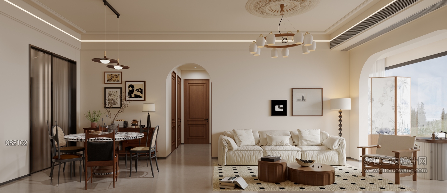 现代奶油中古客厅沙发背景墙