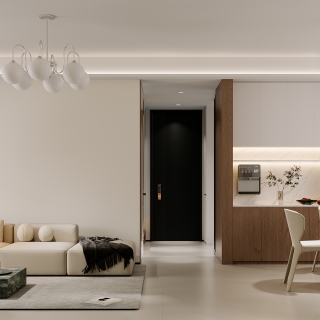 现代奶油客厅沙发背景墙