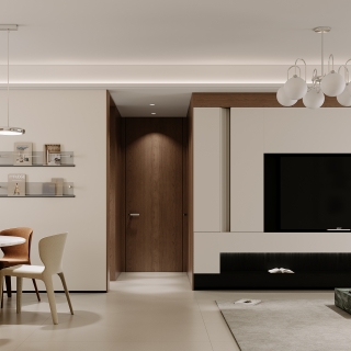 现代奶油客厅电视背景墙