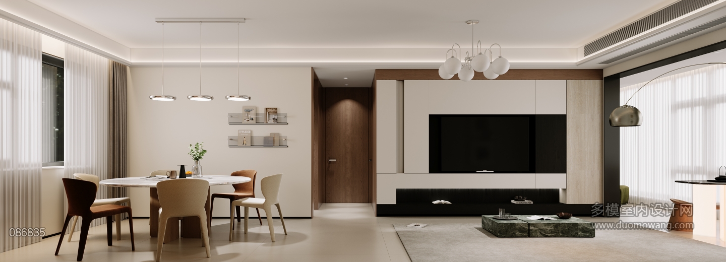 现代奶油客厅电视背景墙