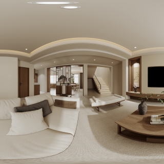 新中式一层客厅全景