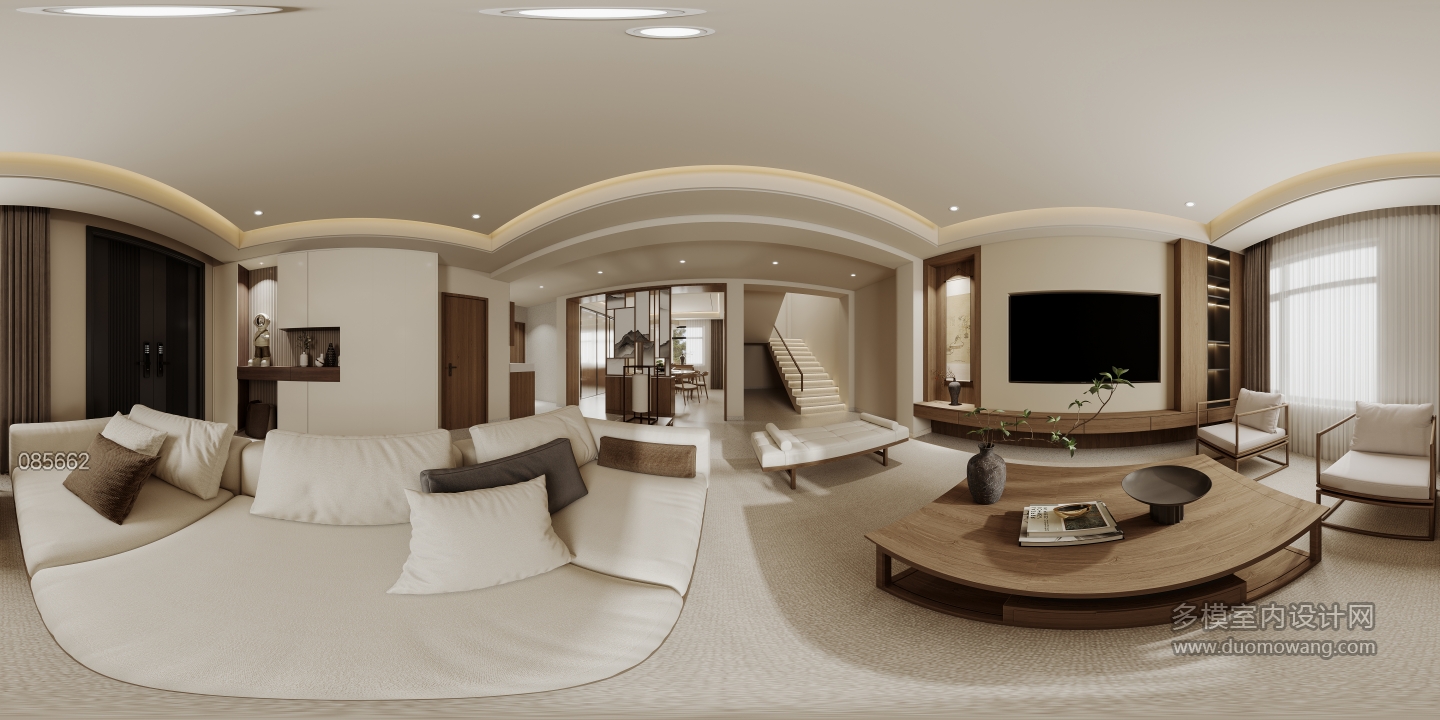 新中式一层客厅全景