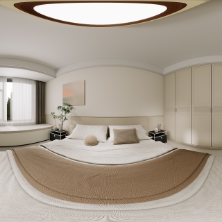 现代奶油主卧全景