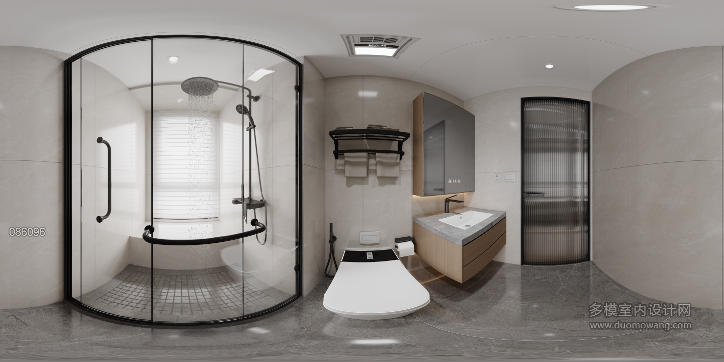 现代主卧卫生间全景