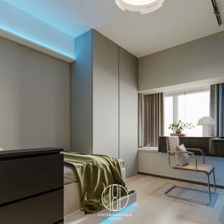 现代儿童房衣柜书桌