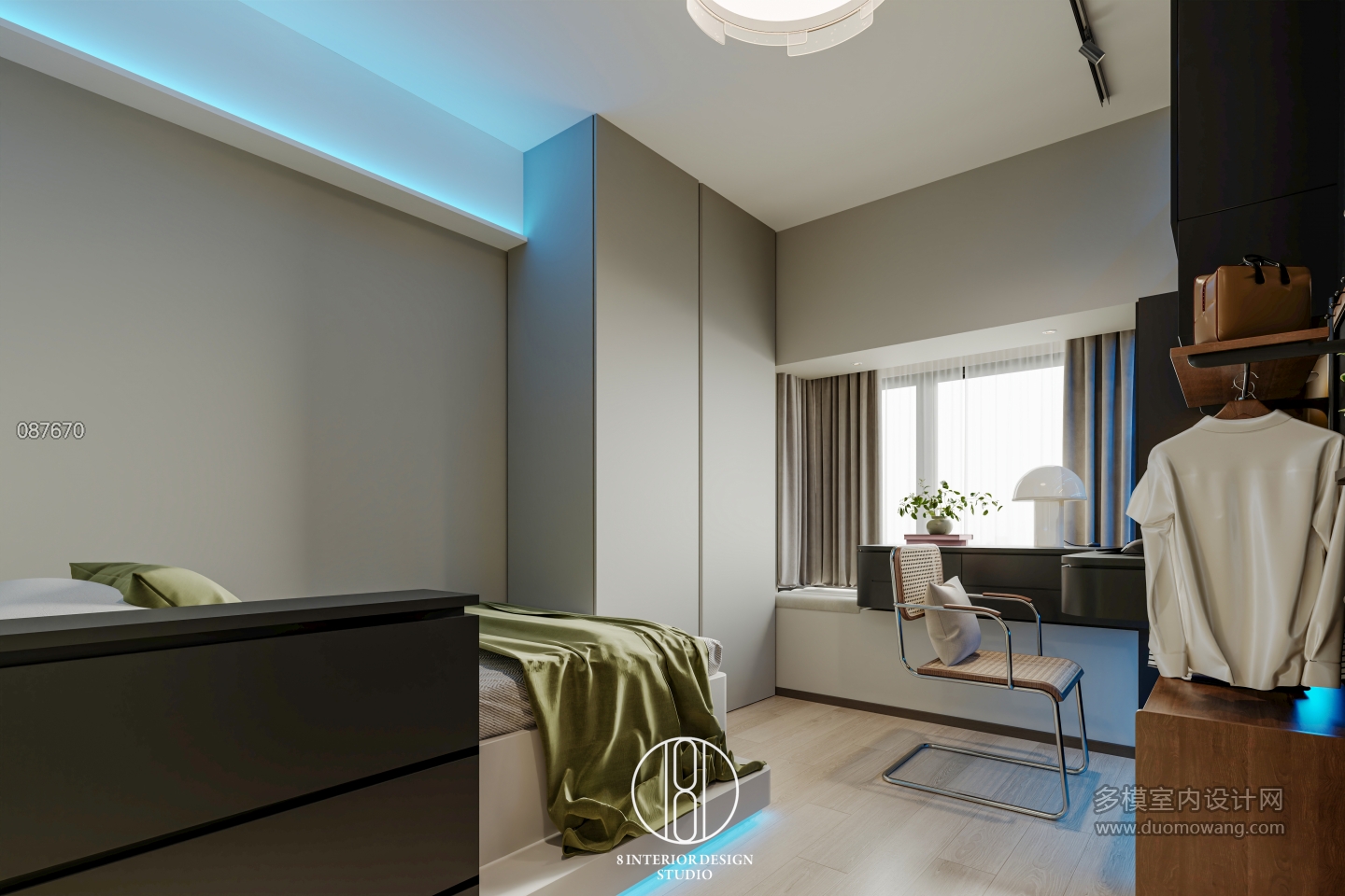 现代儿童房衣柜书桌