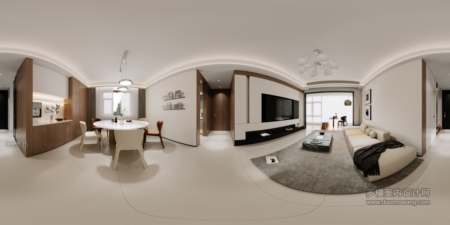 现代奶油客厅全景