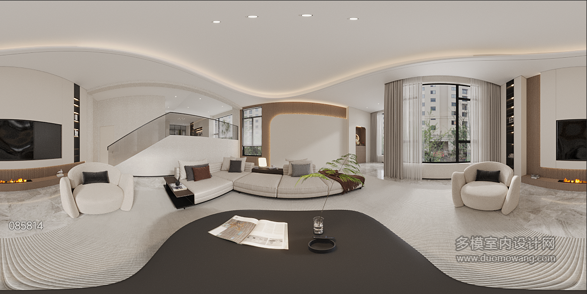 现代一层客厅全景