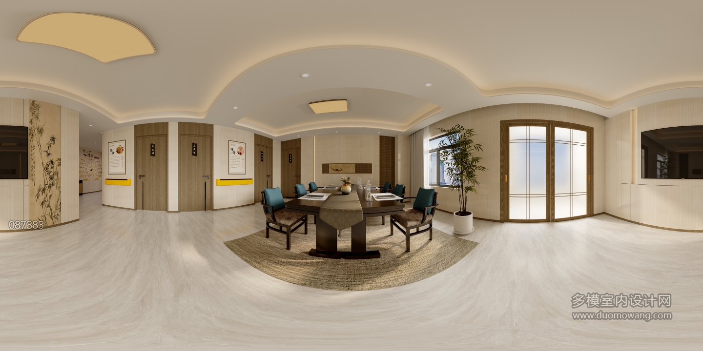 新中式艾灸馆客厅全景