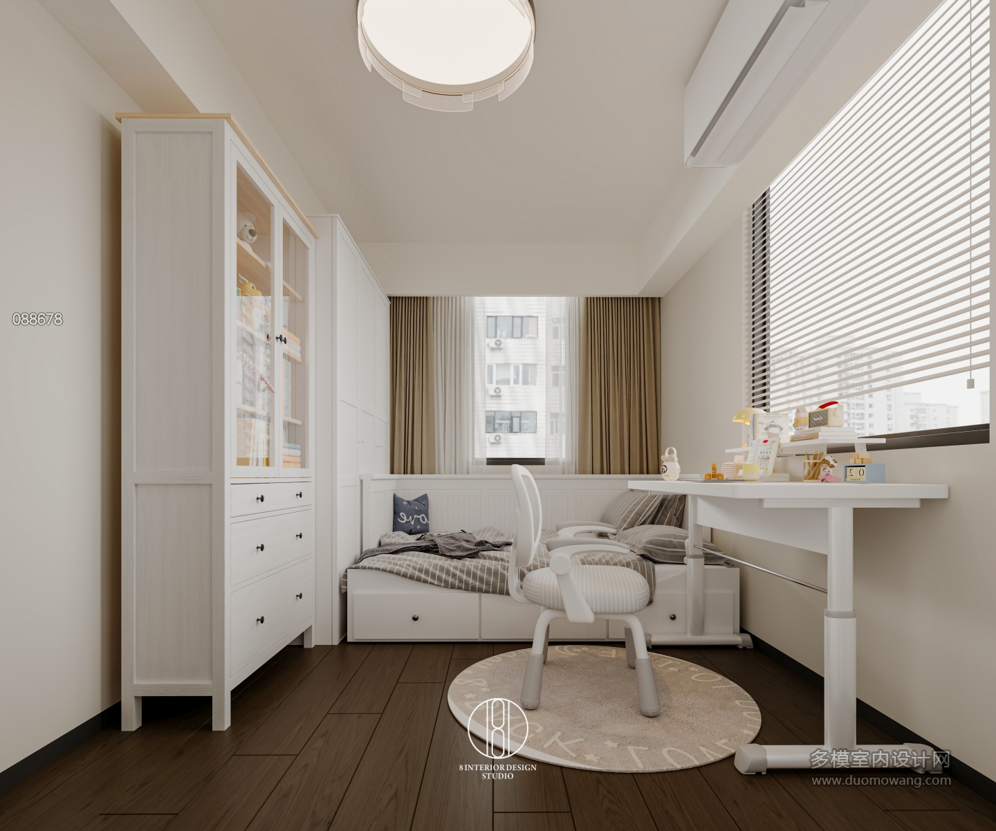 现代客房书桌床