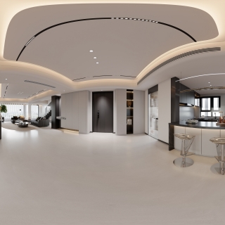 现代 黑白灰 餐厅 全景