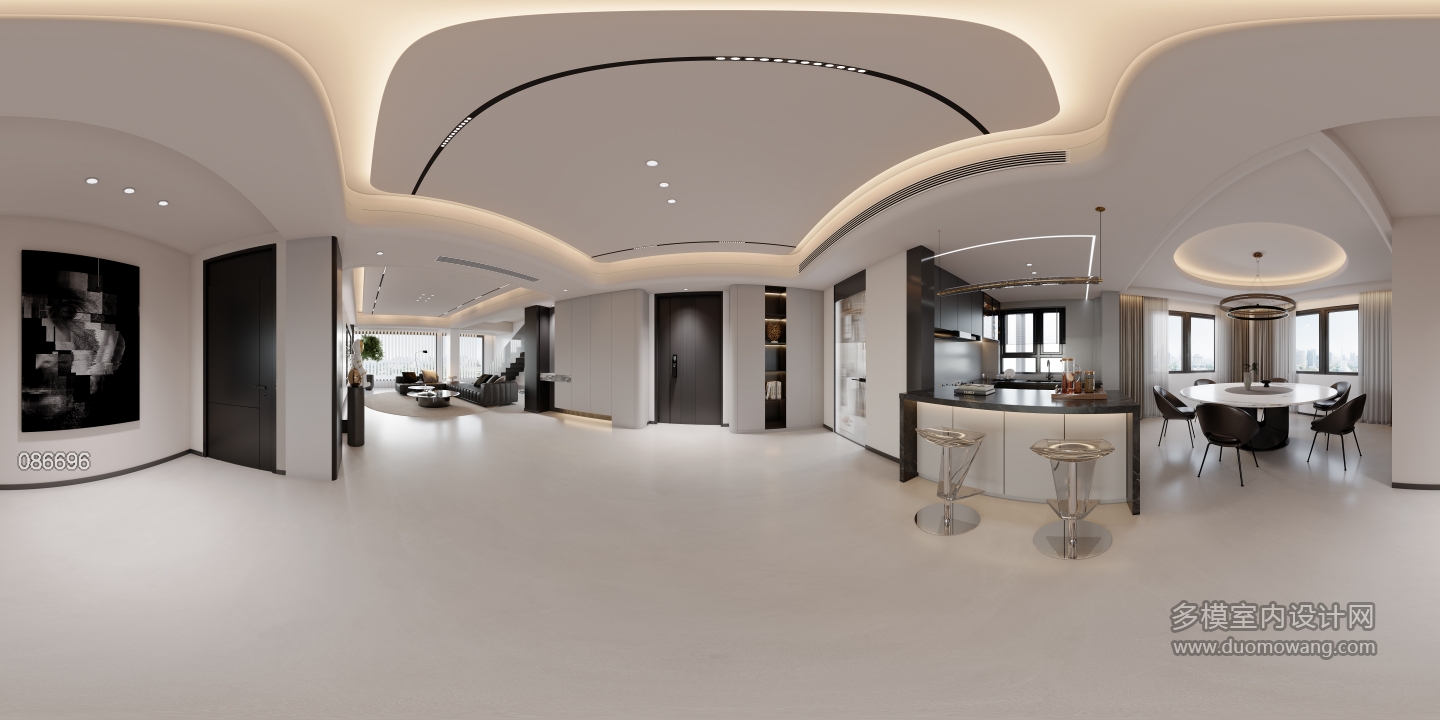 现代 黑白灰 餐厅 全景