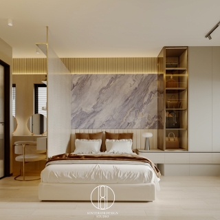 现代主人房 床背景墙