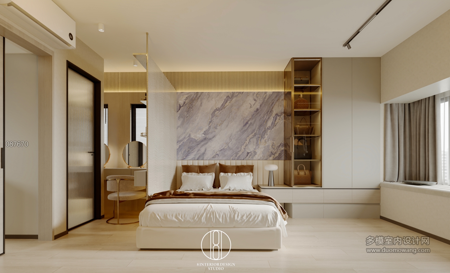 现代主人房 床背景墙