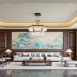 中式经理办公室沙发背景墙