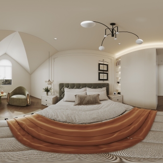 法式奶油三层右侧卧室全景