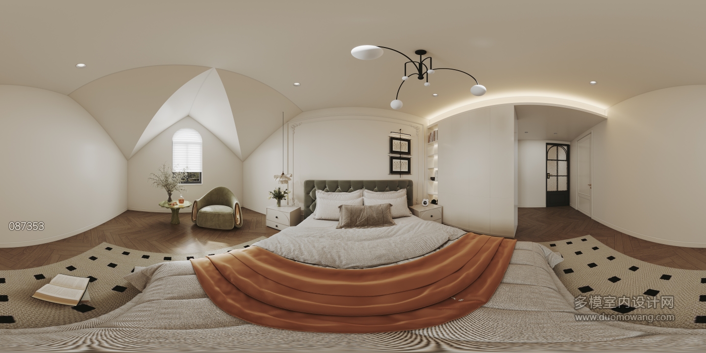 法式奶油三层右侧卧室全景