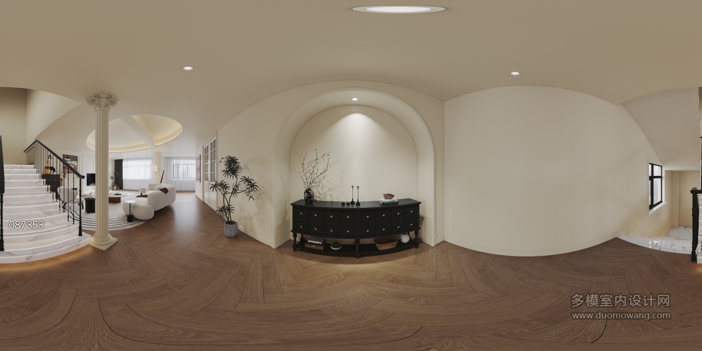 法式奶油二层走廊全景