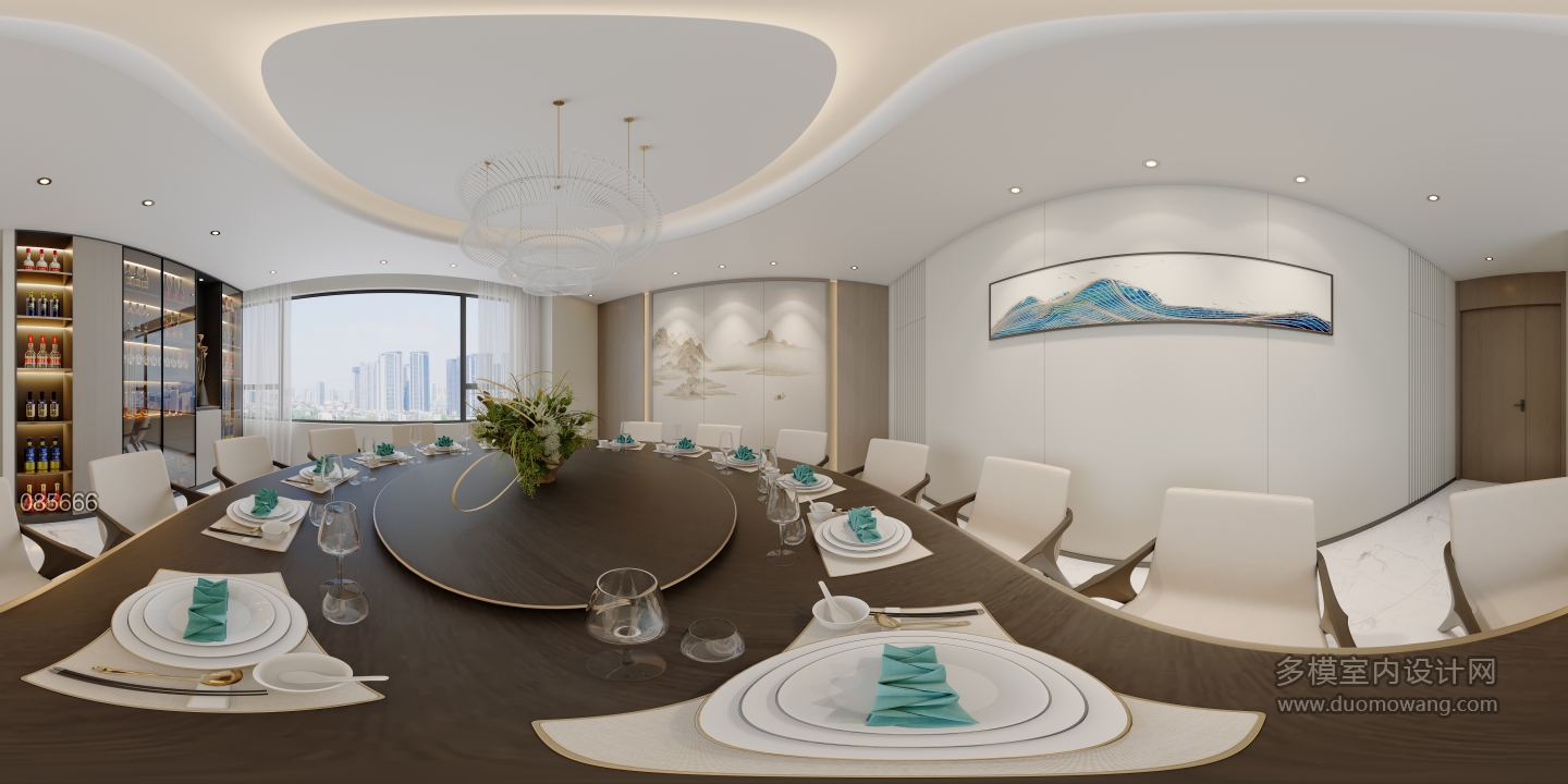 现代餐厅包厢全景
