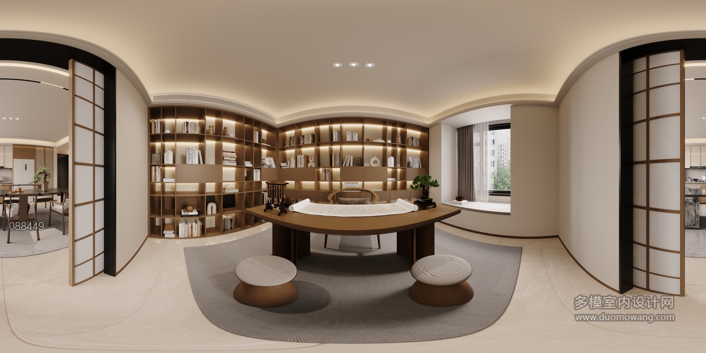 宋式美学一楼书房全景