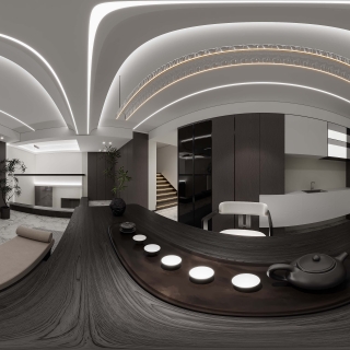 现代负一楼书房全景