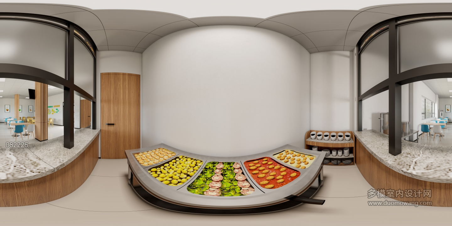 现代食堂打饭区全景