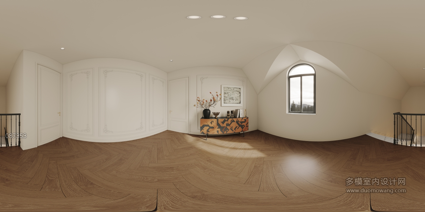 法式奶油三层走廊全景