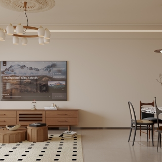 现代奶油中古客厅电视背景墙