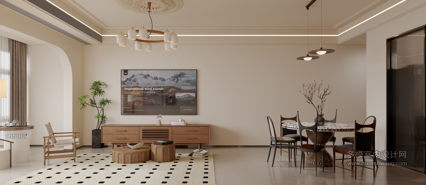 现代奶油中古客厅电视背景墙