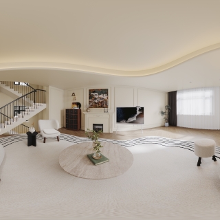 法式奶油二层客厅全景