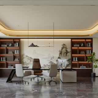 中式经理办公室办公桌特写